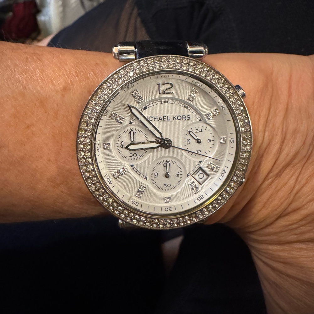 Michael Kors Silver and Black Crystal Watch